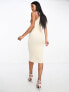 Фото #8 товара Sixth June knitted cut out twist midi dress in beige