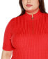 Black Label Plus Size Mock Neck Zip Front Ribbed Short Sleeve Sweater