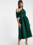 ASOS DESIGN bare shoulder prom scuba midi dress in forest green