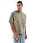 ASOS DESIGN boxy oversized t-shirt in heavyweight 220gsm washed khaki with Valley chest print