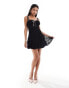 Фото #1 товара Love Triangle lace mini dress with ribbon detail in black and pink