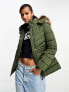 Фото #1 товара New Look puffer jacket with faux fur hood in khaki