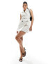 In The Style linen look sleeveless belted blazer dress in stone