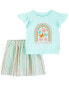 Фото #5 товара Комплект для девочек Carterʻs "Модные бабочки" - топ с пышными рукавами и юбка-шорты в полоску.