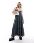 COLLUSION double cloth shirred tiered cami maxi sun dress in washed black Черный, 32 - фото #1