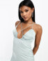 Kaiia satin cross front halterneck maxi dress in soft blue