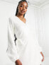 Фото #4 товара In The Style Tall exclusive sequin wrap detail mini dress in winter white