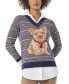 Фото #1 товара Women's Dog Scarf Layered-Look V-Neck Sweater