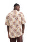 Jack & Jones oversized revere collar printed shirt in brown Kokosschale, M - Chest 100cm - фото #4