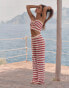 4th & Reckless x Luana Barron lior knit stripe beach trouser co-ord in cherry red