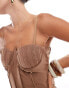 Фото #3 товара ASOS DESIGN linen corset panelled mini dress with exposed frayed seaming in brown