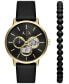 ფოტო #1 პროდუქტის Men's Multifunction Black Leather Strap Watch, 42mm and Black Onyx Beaded Bracelet Set
