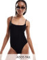 ASOS DESIGN Tall Amy crinkle skinny strap swimsuit in black