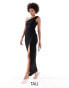 Vesper Tall one shoulder tie detail maxi dress with thigh split in black Черный, 34 - фото #1