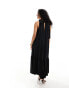 & Other Stories tiered hem maxi dress with gathered tie neck detail and keyhole back in black Черный, EU 44 - EU 44 - фото #4