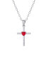 Gianni Bernini Cubic Zirconia and Heart Glass Cross Pendant Necklace (0.70 ct. t.w.) in Sterling Silver