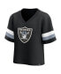 ფოტო #3 პროდუქტის Women's Black Las Vegas Raiders Established Jersey Cropped V-Neck T-shirt
