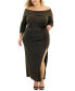 Фото #1 товара Plus Size Off-The-Shoulder Side-Slit Glitter Dress