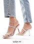 Glamorous Wide Fit two strap mule heeled sandals in silver