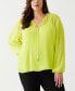 Plus Size Pleated Balloon Sleeve Blouse