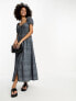 ASOS DESIGN broderie button through tiered maxi tea dress in slate grey