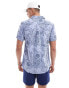 Superdry Open collar printed linen shirt in chrysanth optic outline print