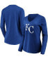 ფოტო #1 პროდუქტის Women's Royal Kansas City Royals Official Logo Long Sleeve V-Neck T-shirt