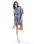 Фото #4 товара ASOS DESIGN puff sleeve tie front mini dress in denim blue