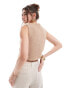 4th & Reckless boucle sleeveless vest with gold button detail in camel