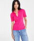 Фото #1 товара Women's Johnny Collar Short-Sleeve Pullover, Created for Macy's