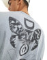 ASOS Dark Future long-sleeve t-shirt in grey wash with butterfly back print