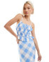 Emory Park milkmaid shirred crop top in blue white check co-ord Blau-weiß, XS - фото #1