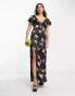 Фото #2 товара Reclaimed Vintage tie front maxi tea dress in black floral