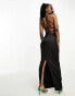 NaaNaa satin cowl neck maxi dress with tie back detail in black