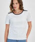 Фото #3 товара Women's Cotton Button-Trim Short-Sleeve T-Shirt