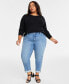 ფოტო #1 პროდუქტის Trendy Plus Size High-Rise Straight-Leg Jeans, Regular and Short Lengths, Created for Macy's