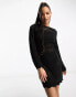 Miss Selfridge long sleeve open back crochet dress in black