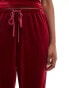 Lioness velour low rise wide leg joggers co-ord in burgundy