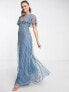 Фото #4 товара ASOS DESIGN flutter sleeve maxi dress with trailing floral embellishment in blue