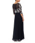 Women's Floral-Embroidered 3/4-Sleeve Gown
