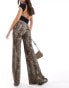 Stradivarius fold over waist wide leg trouser in leopard print