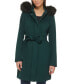 Фото #4 товара Women's Belted Faux-Fur-Trim Hooded Coat