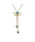 ფოტო #1 პროდუქტის Golden Rays Gold Plated Silver Turquoise Gemstone Diamond Half Sun Lariat Necklace