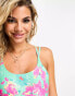 Brave Soul cross back swimsuit in green and pink floral print