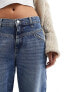 Mango mid waist baggy jeans with rips in medium blue