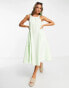 Waven tie shoulder smock midi dress in pale green