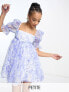 Forever New Petite puff sleeve organza mini dress in blue floral