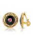 ფოტო #1 პროდუქტის Gold Tone with Flower Decal Stone Clip Earrings