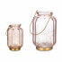 LED Lantern Stripes Pink Golden Glass 13,5 x 22 x 13,5 cm (6 Units)