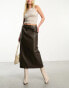 Фото #10 товара NA-KD faux leather midi skirt in dark olive